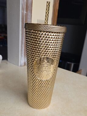 Starbucks Metallic Gold Studded Tumbler with Straw